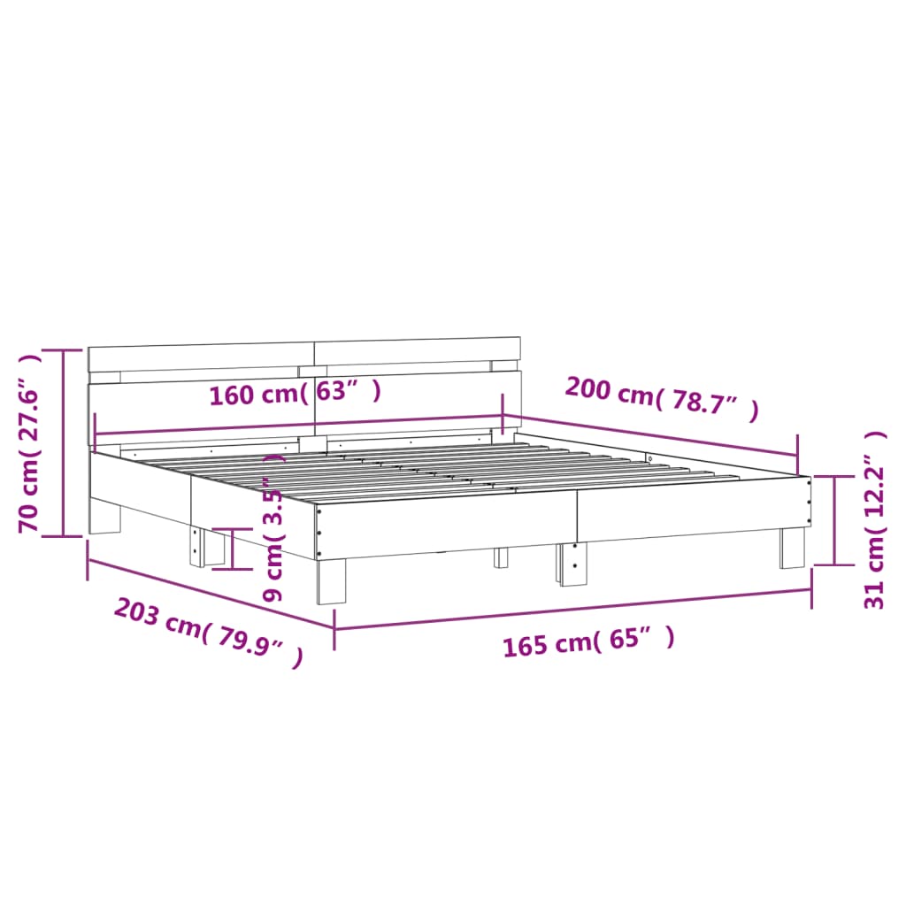 vidaXL Sengeramme med hodegavl betonggrå 160x200 cm konstruert tre