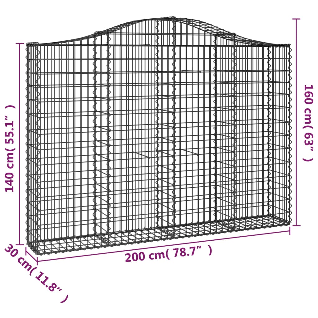 vidaXL Gabionkurver buede 25 stk 200x30x140/160 cm galvanisert jern