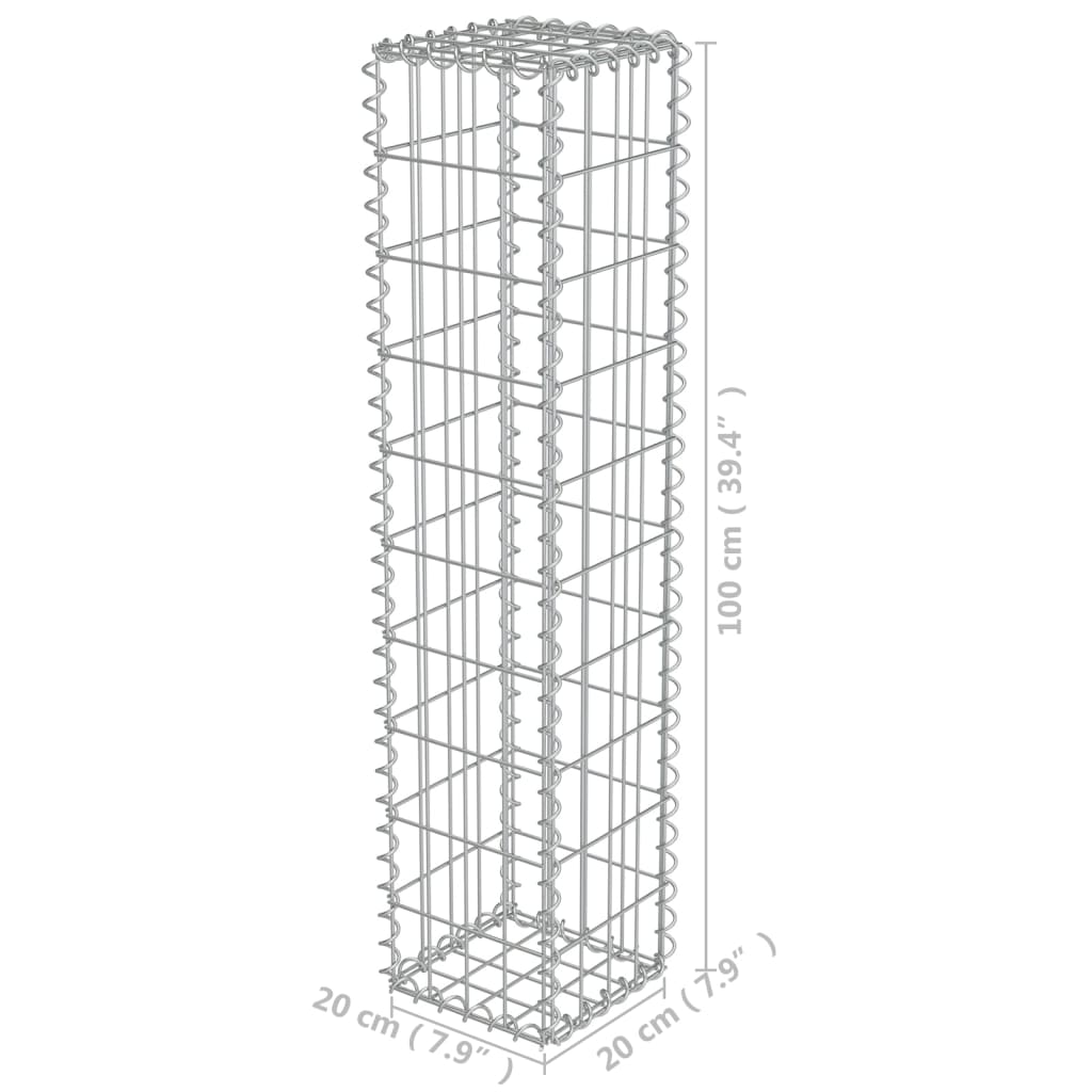 vidaXL Gabion med topp- og bunndekke galvanisert stål 20x20x100 cm