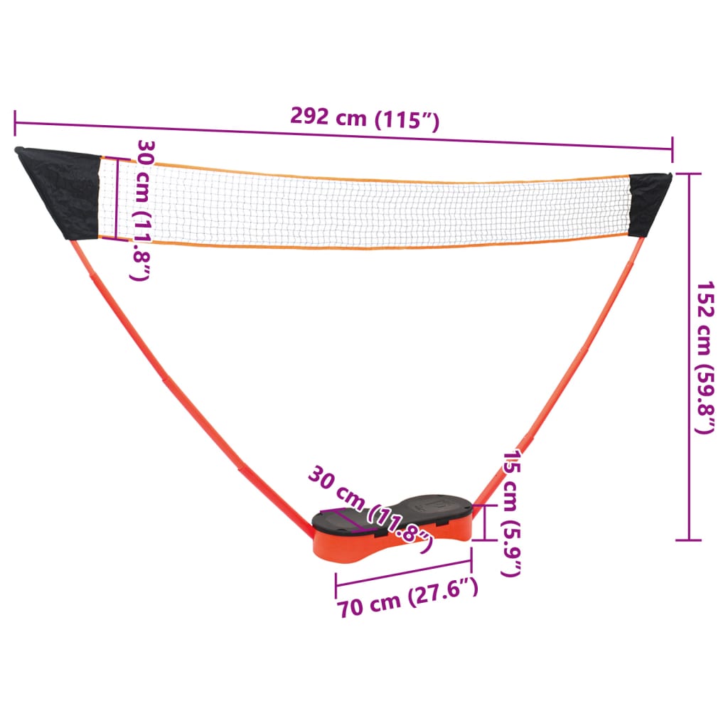 vidaXL Badmintonsett 2 racketer nett og oppbevaringsveske 292x30x152cm