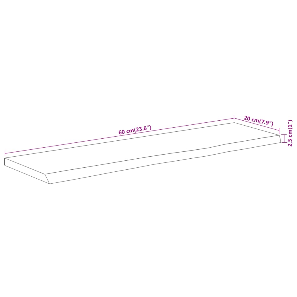 vidaXL Vegghylle 60x20x2,5 cm rektangulær heltre akasie naturlig kant