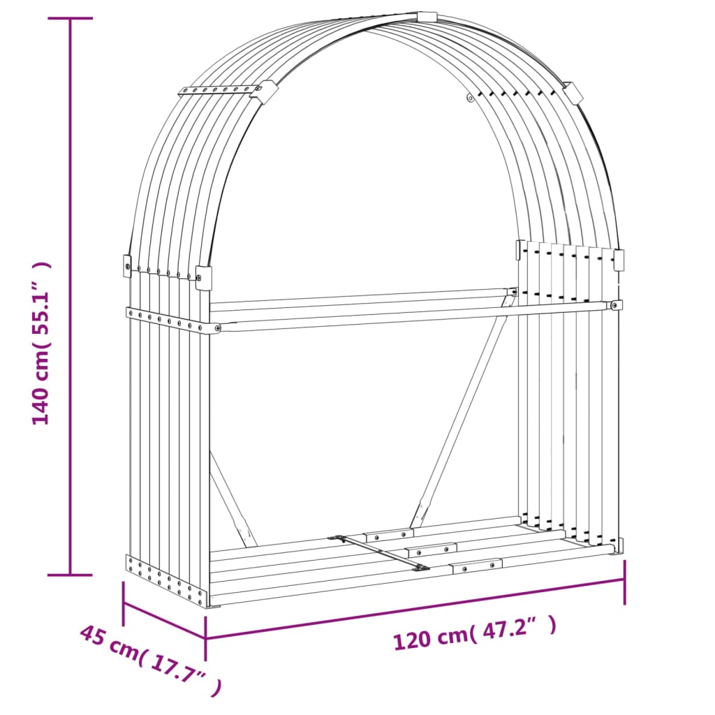 vidaXL Vedholder sølv 120x45x140 cm galvanisert stål