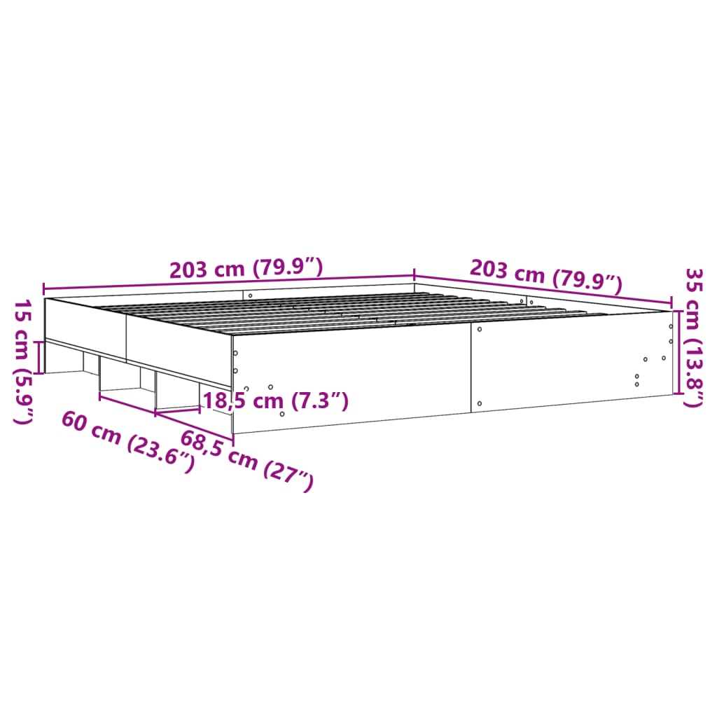 vidaXL Sengeramme sonoma eik 200x200 cm konstruert tre