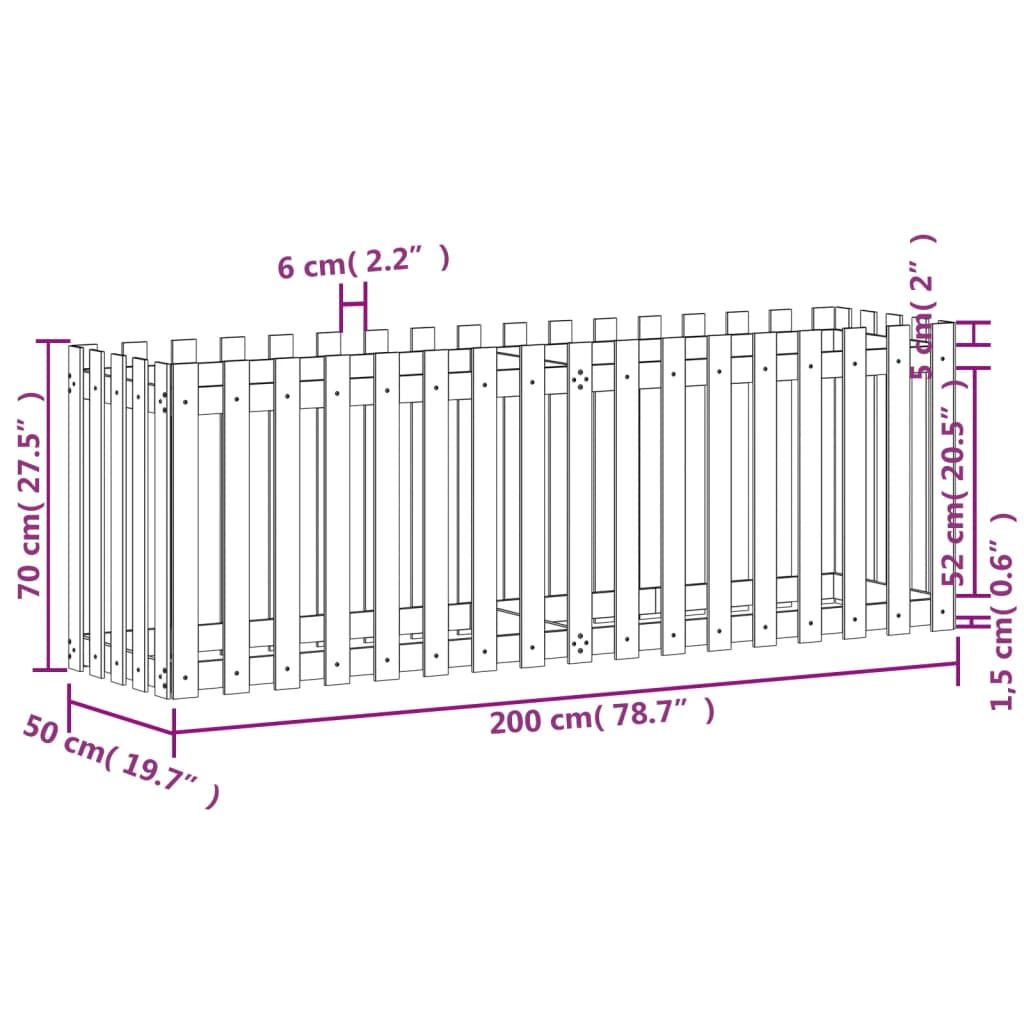 vidaXL Høybed med gjerdedesign svart 200x50x70 cm heltre furu