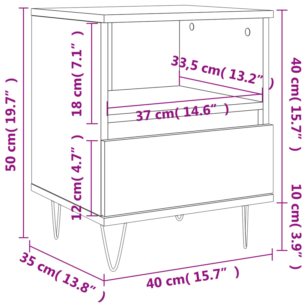 vidaXL Nattbord 2 stk røkt eik 40x35x50 cm konstruert tre