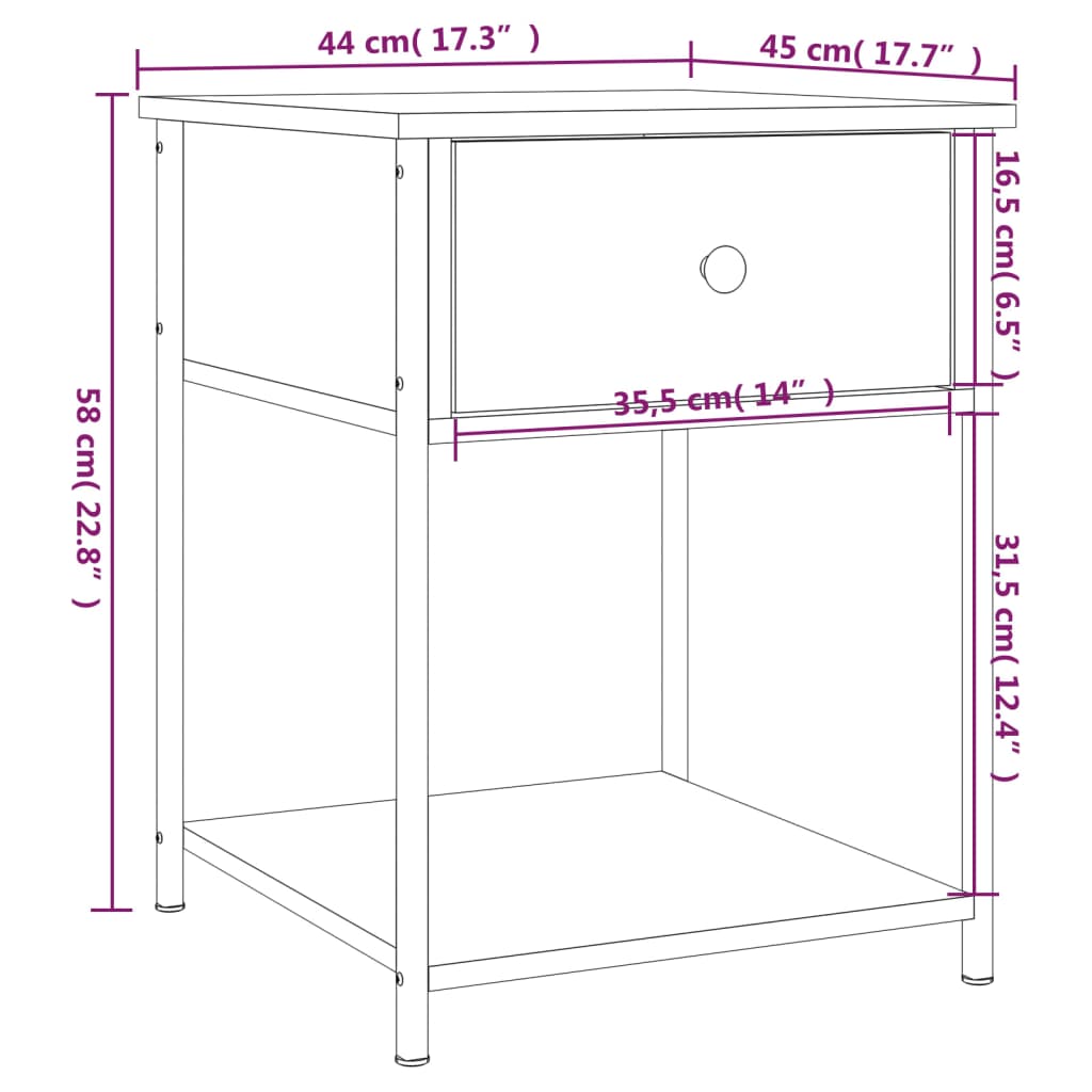 vidaXL Nattbord 2 stk brun eik 44x45x58 cm konstruert tre