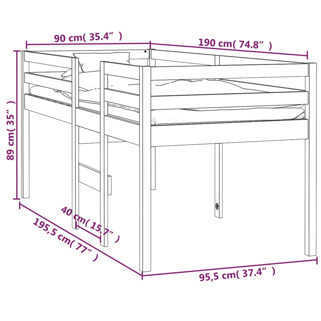 vidaXL Høyseng 90x190 cm heltre furu