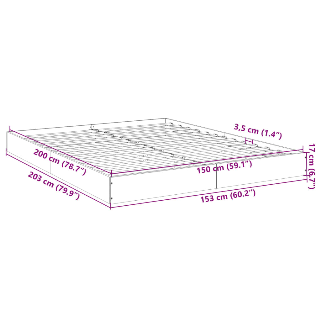 vidaXL Sengeramme uten madrass brun eik 150x200 cm konstruert tre