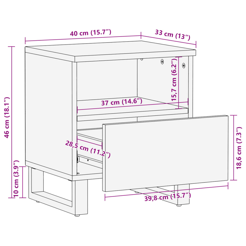 vidaXL Nattbord 2 stk 40x34x46 cm gjenvunnet heltre