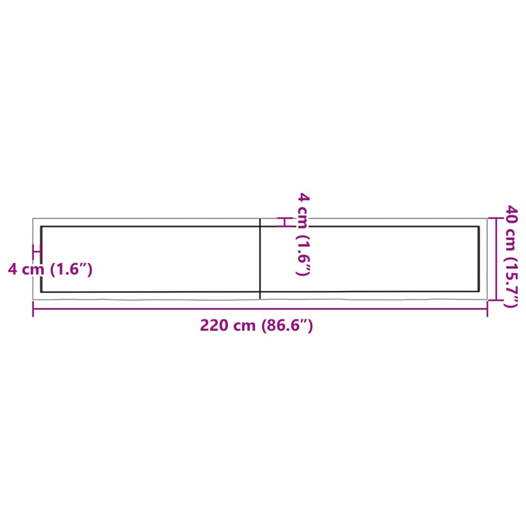 vidaXL Bordplate mørkebrun 220x40x(2-6) cm behandlet heltre eik