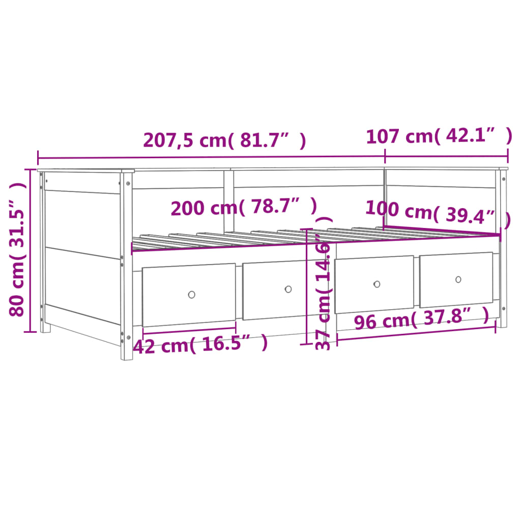 vidaXL Dagseng voksbrun 100x200 cm heltre furu