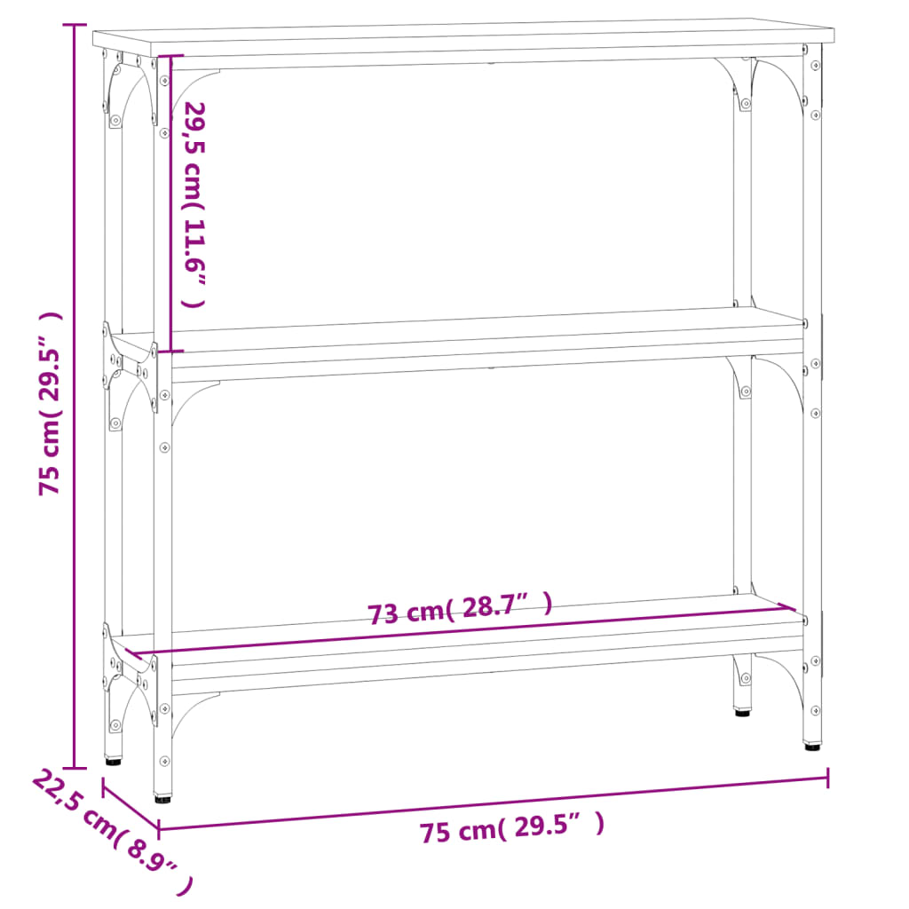 vidaXL Konsollbord grå sonoma 75x22,5x75 cm konstruert tre