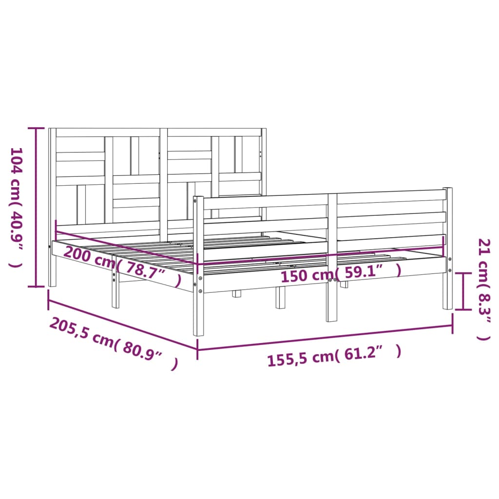 vidaXL Sengeramme med hodegavl hvit 5FT King Size heltre