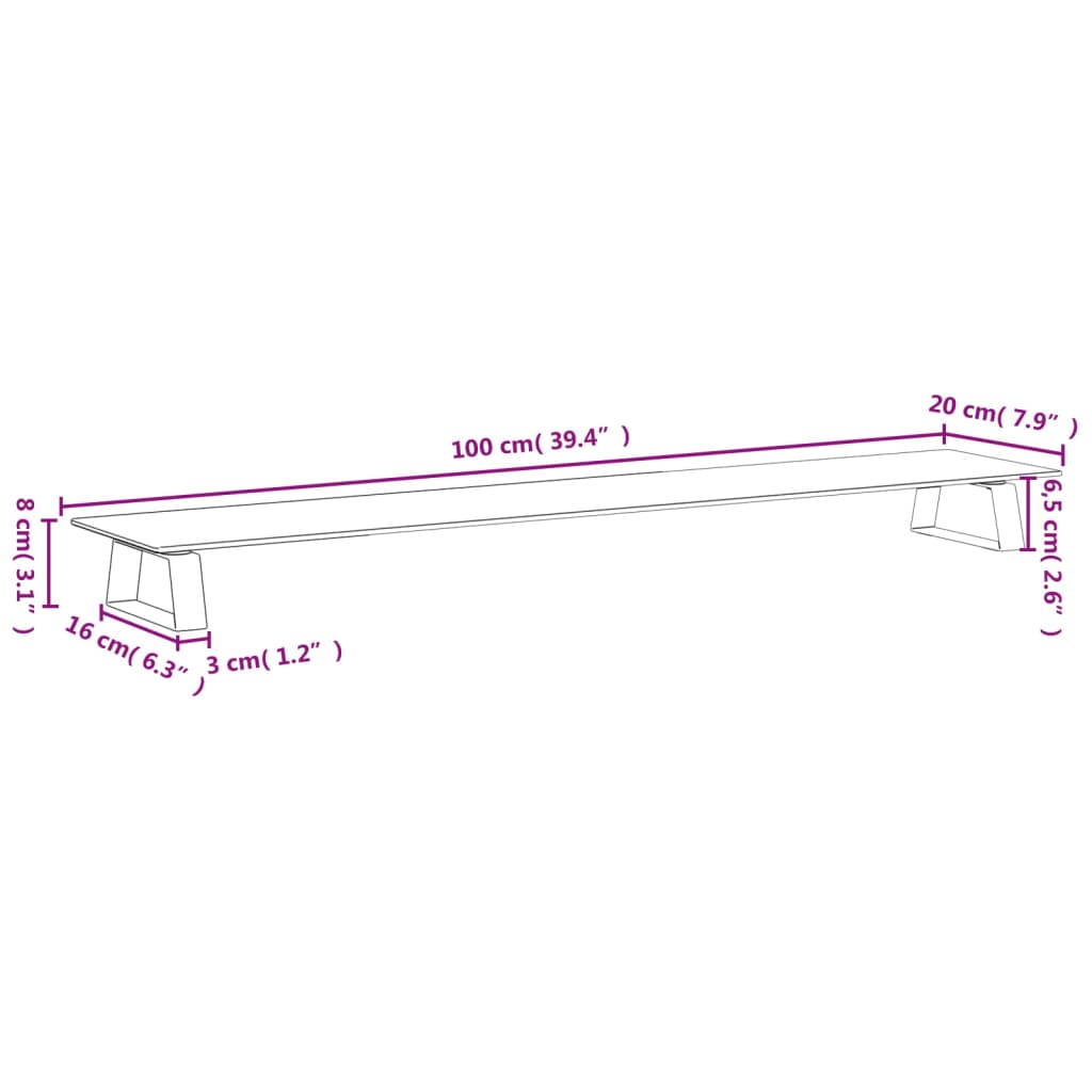 vidaXL Skjermstativ hvit 100x20x8 cm herdet glass og metall