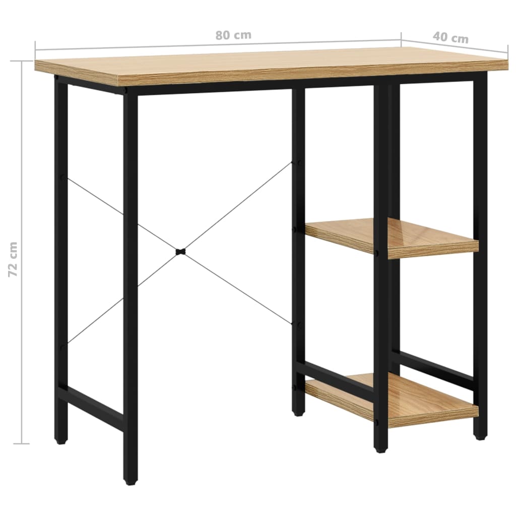 vidaXL PC-bord svart og lys eik 80x40x72 cm MDF og metall