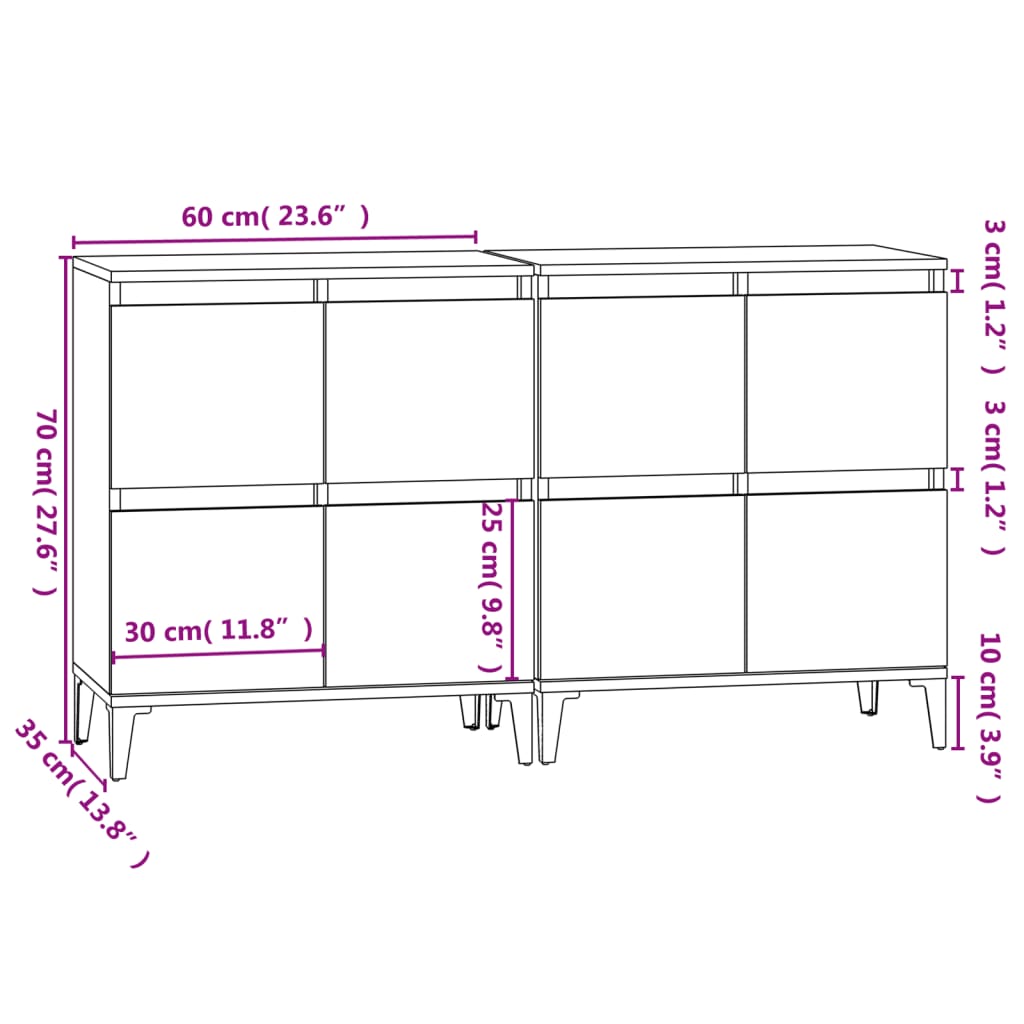 vidaXL Skjenker 2 stk røkt eik 60x35x70 cm konstruert tre