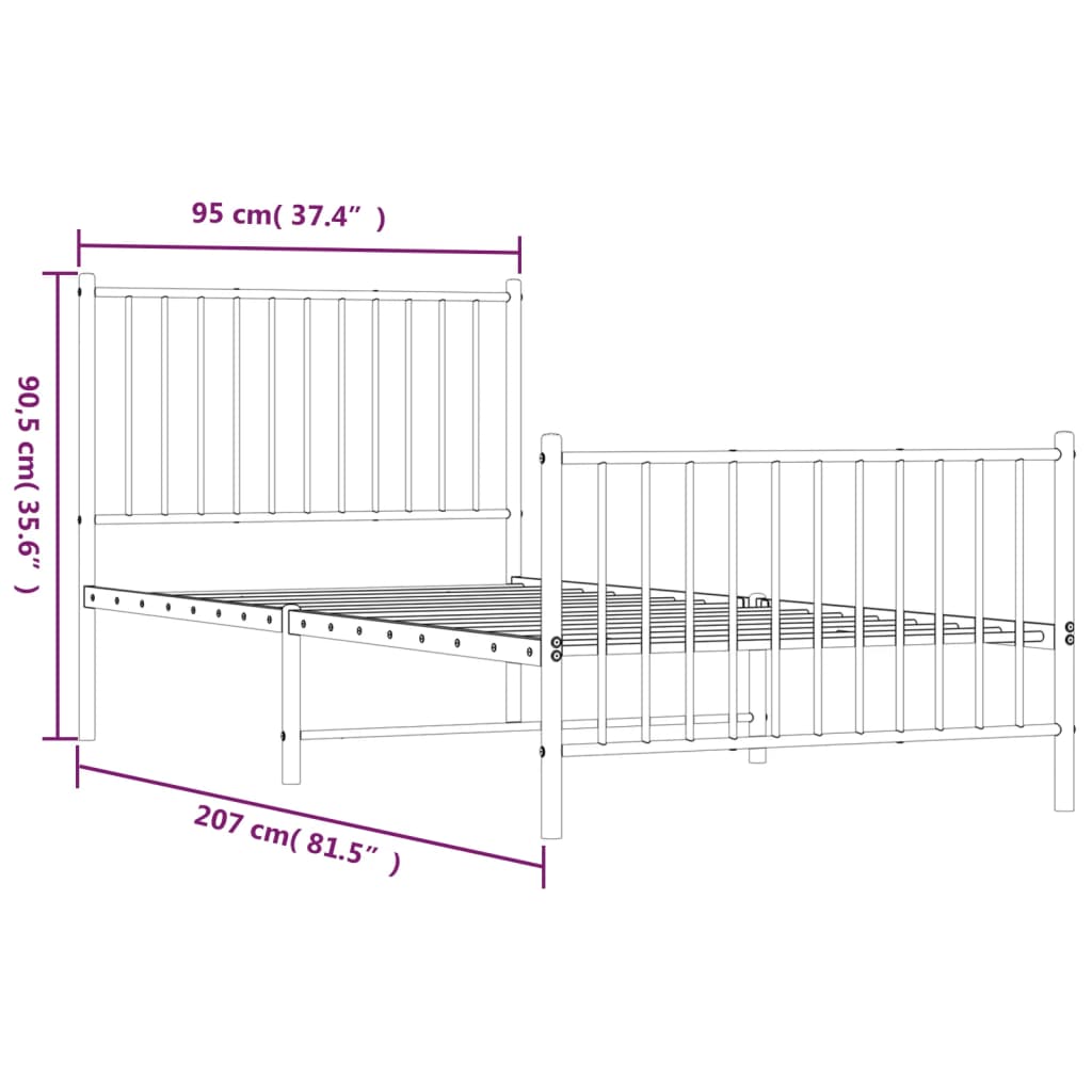 vidaXL Sengeramme i metall med hode- og fotgavl svart 90x200 cm