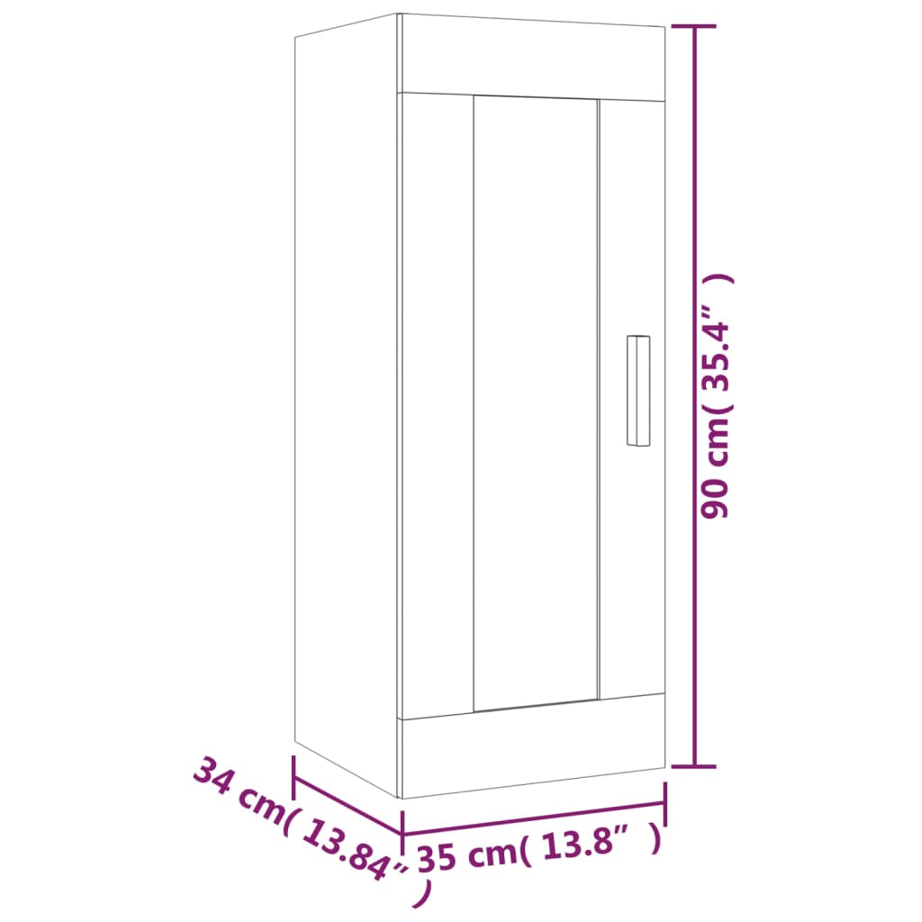 vidaXL Veggskap brun eik 35x34x90 cm konstruert tre