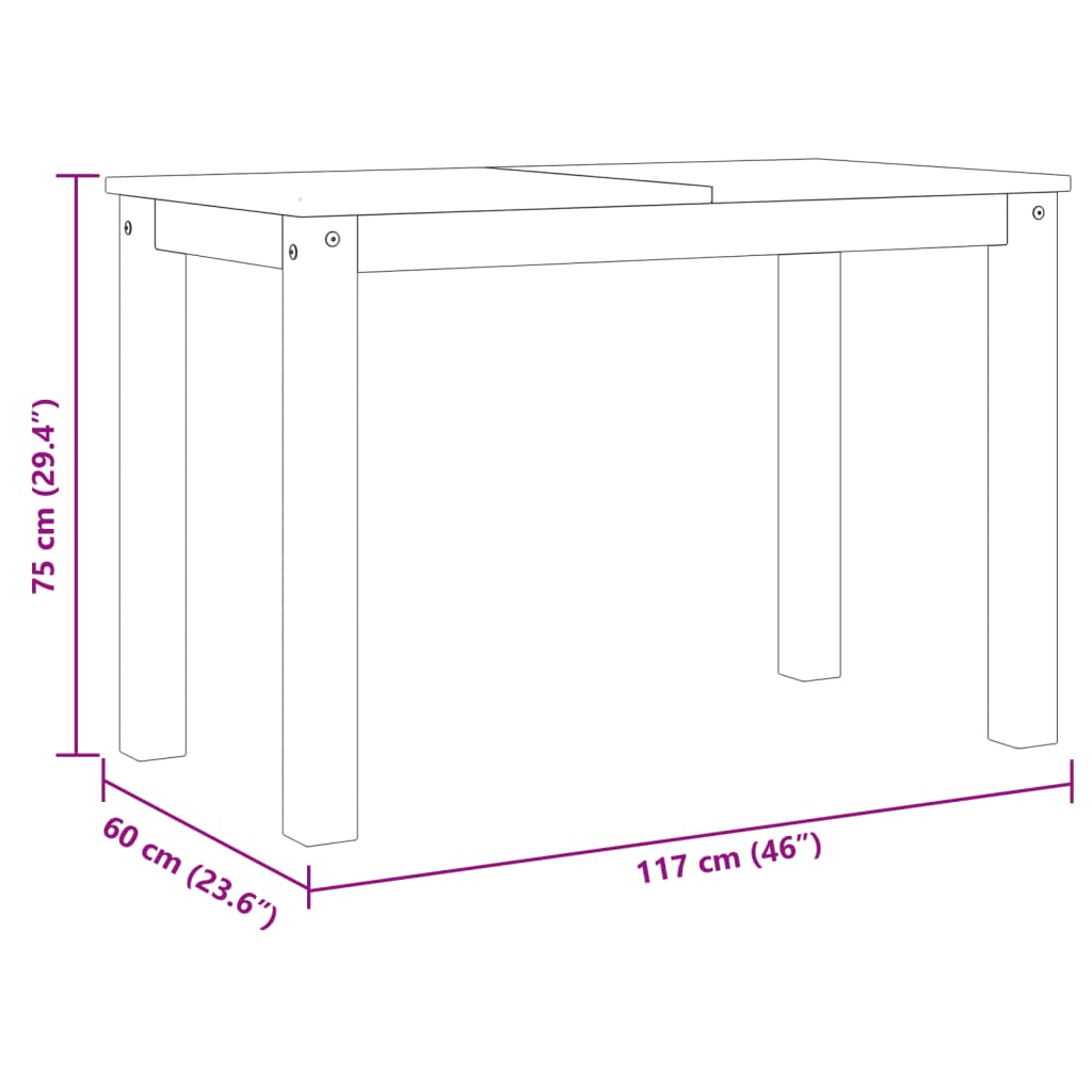 vidaXL Spisebord Panama 117x60x75 cm heltre furu