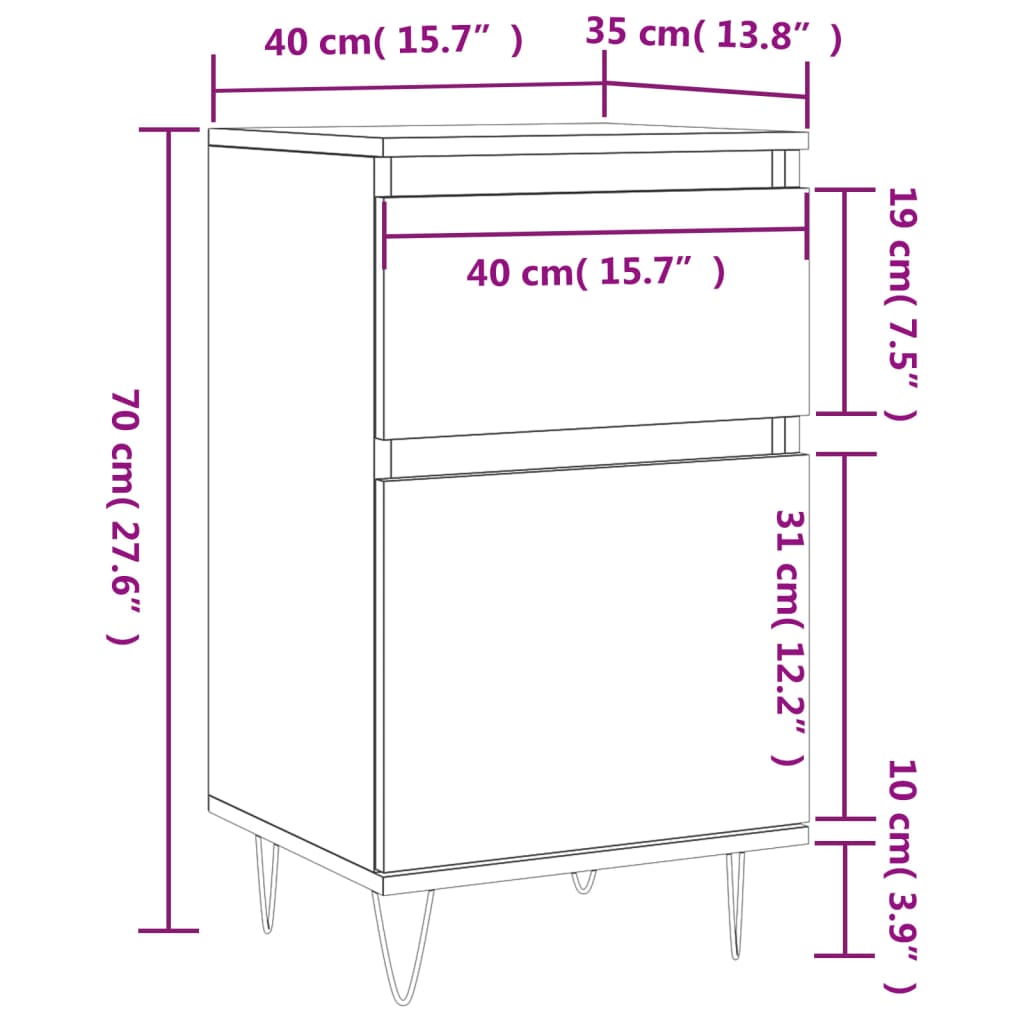 vidaXL Skjenker 2 stk betonggrå 40x35x70 cm konstruert tre