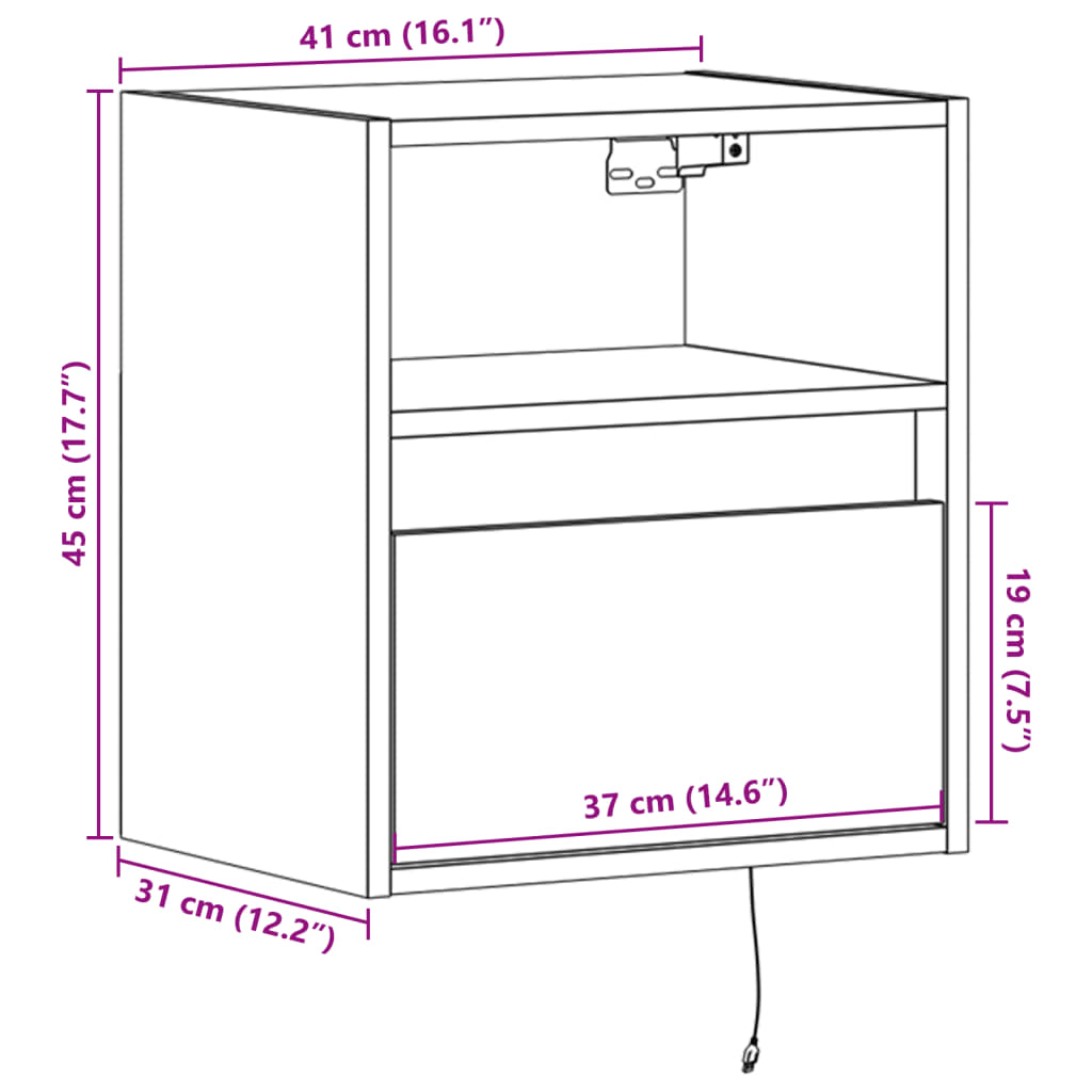 vidaXL Vegghengt TV-benk med LED brun eik 41x31x45 cm