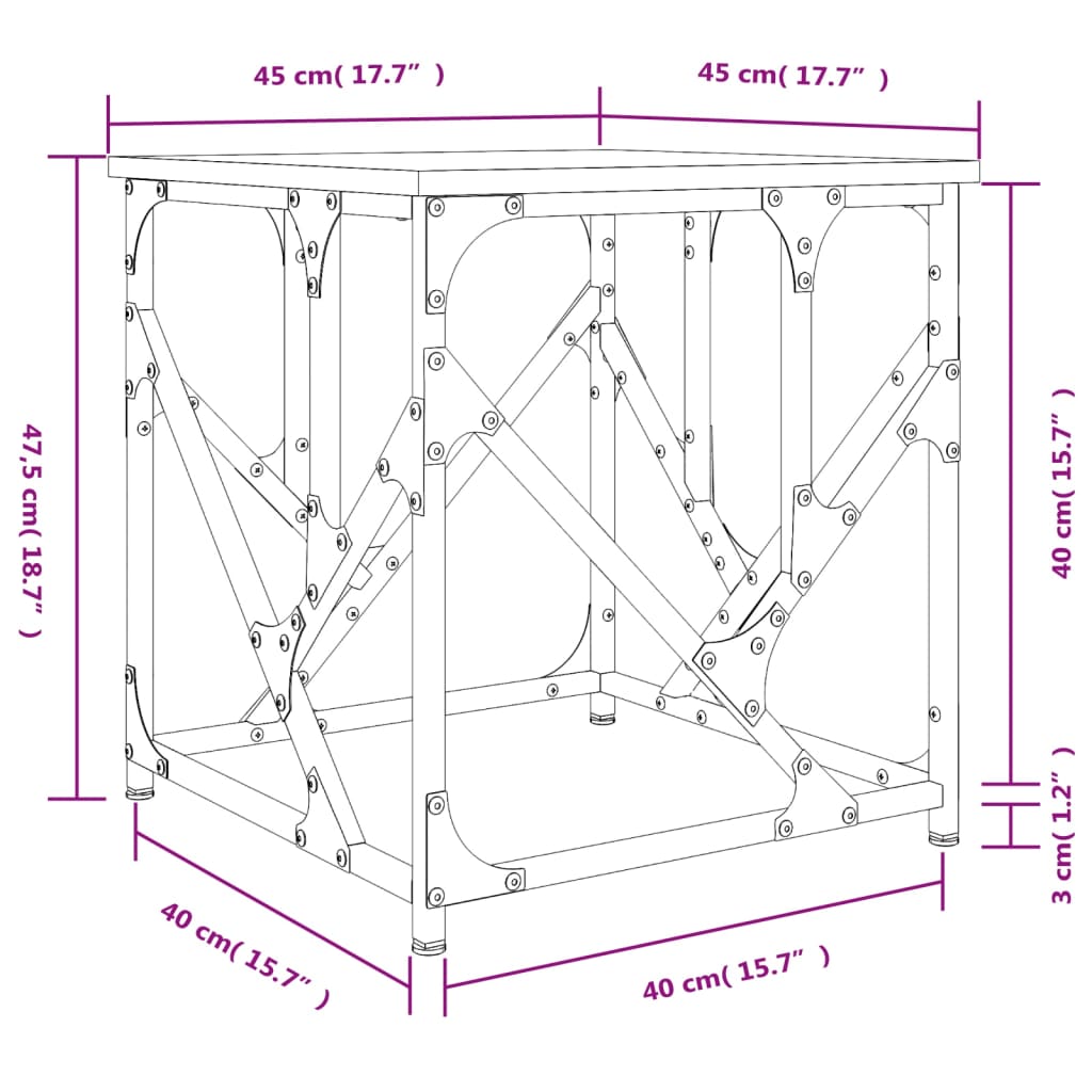 vidaXL Salongbord sonoma eik 45x45x47,5 cm konstruert tre