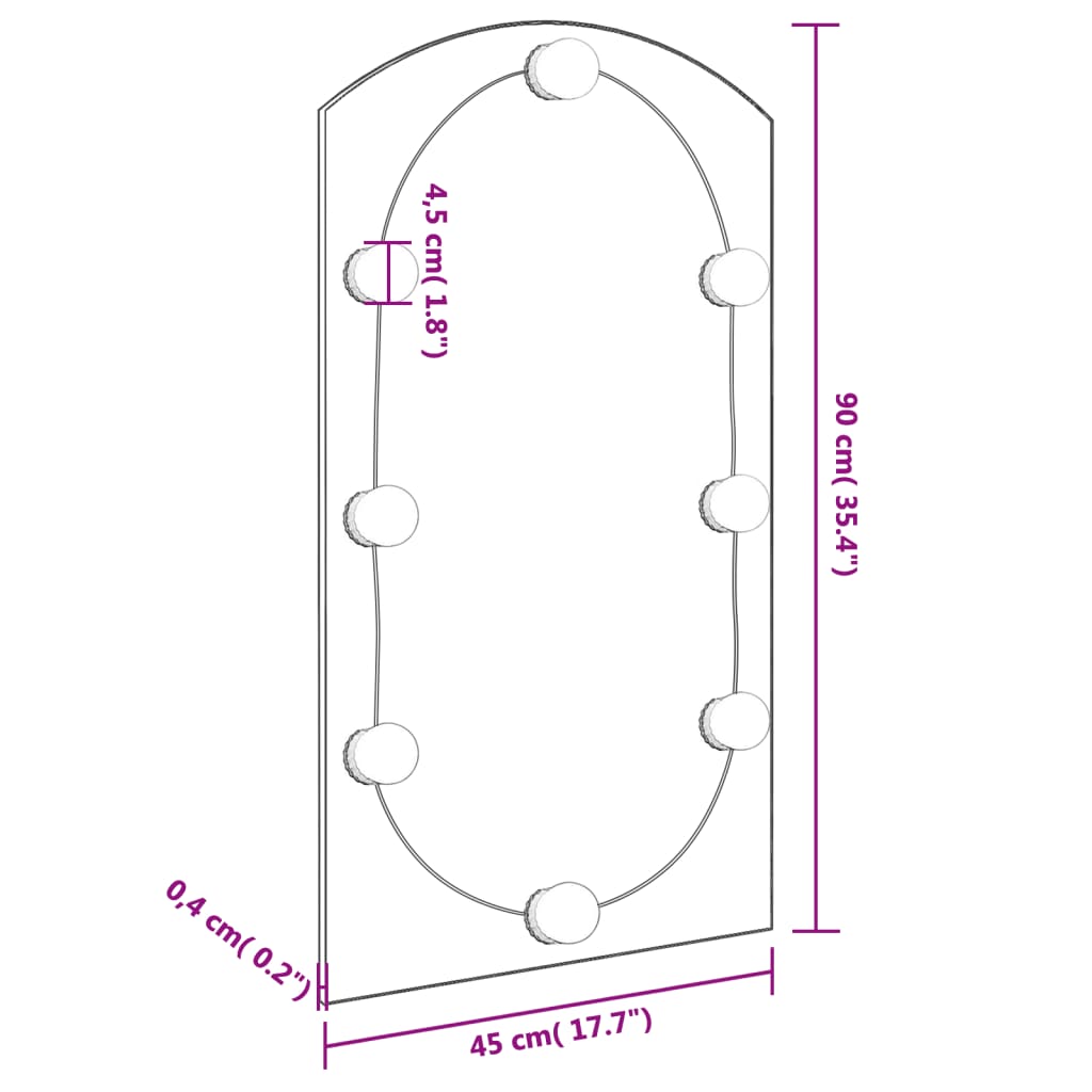 vidaXL Speil med LED-lys 90x45 cm glass oval