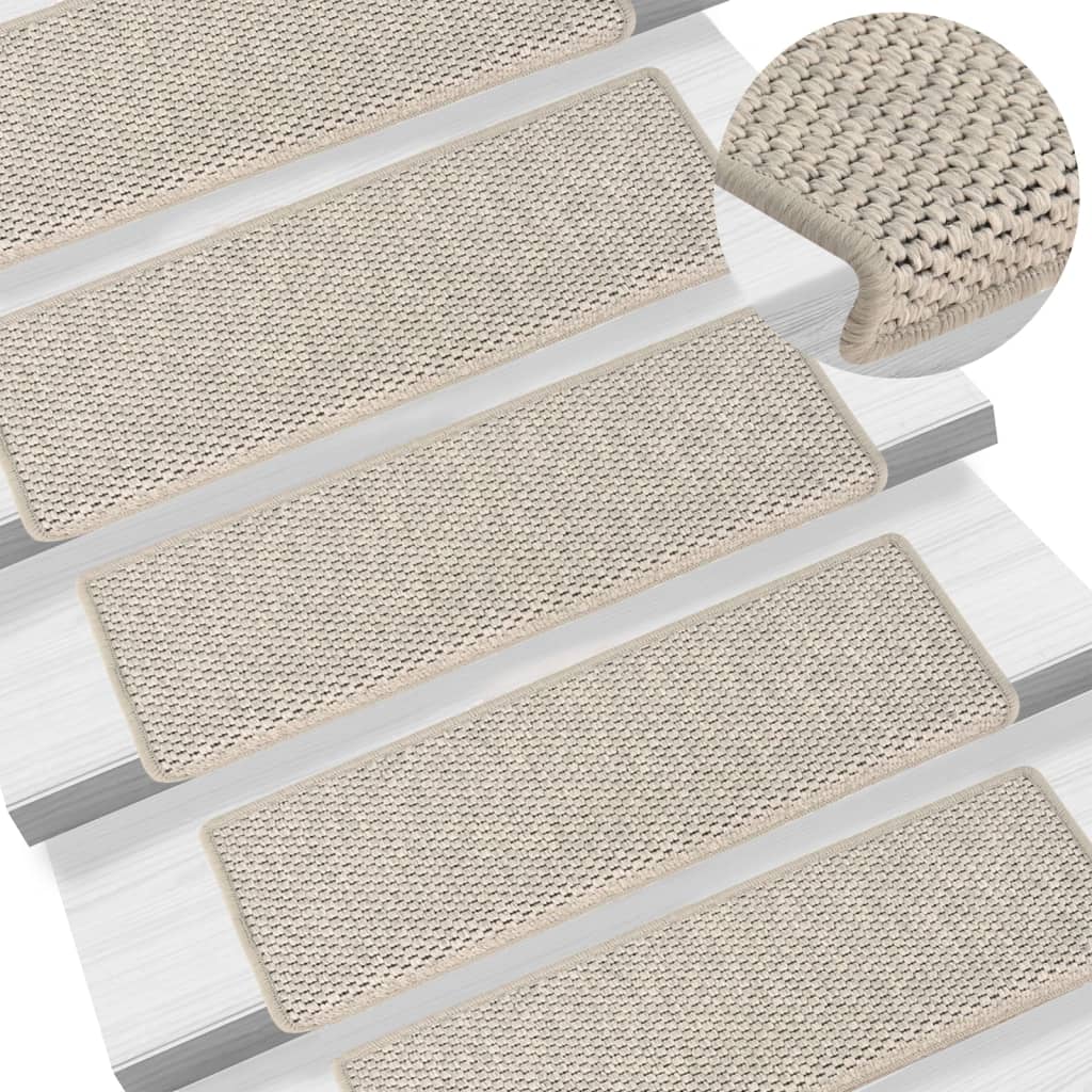 vidaXL Selvklebende trappematter sisal-utseende 15 stk 65x21x4 cm sølv