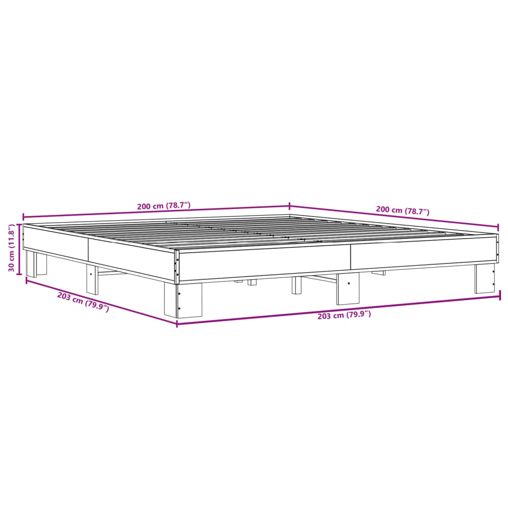 vidaXL Sengeramme røkt eik 200x200 cm konstruert tre og metall