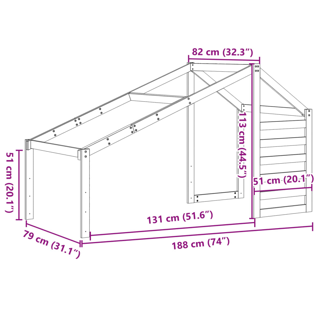 vidaXL Tak for barneseng voksbrun 188x82x113 cm heltre furu