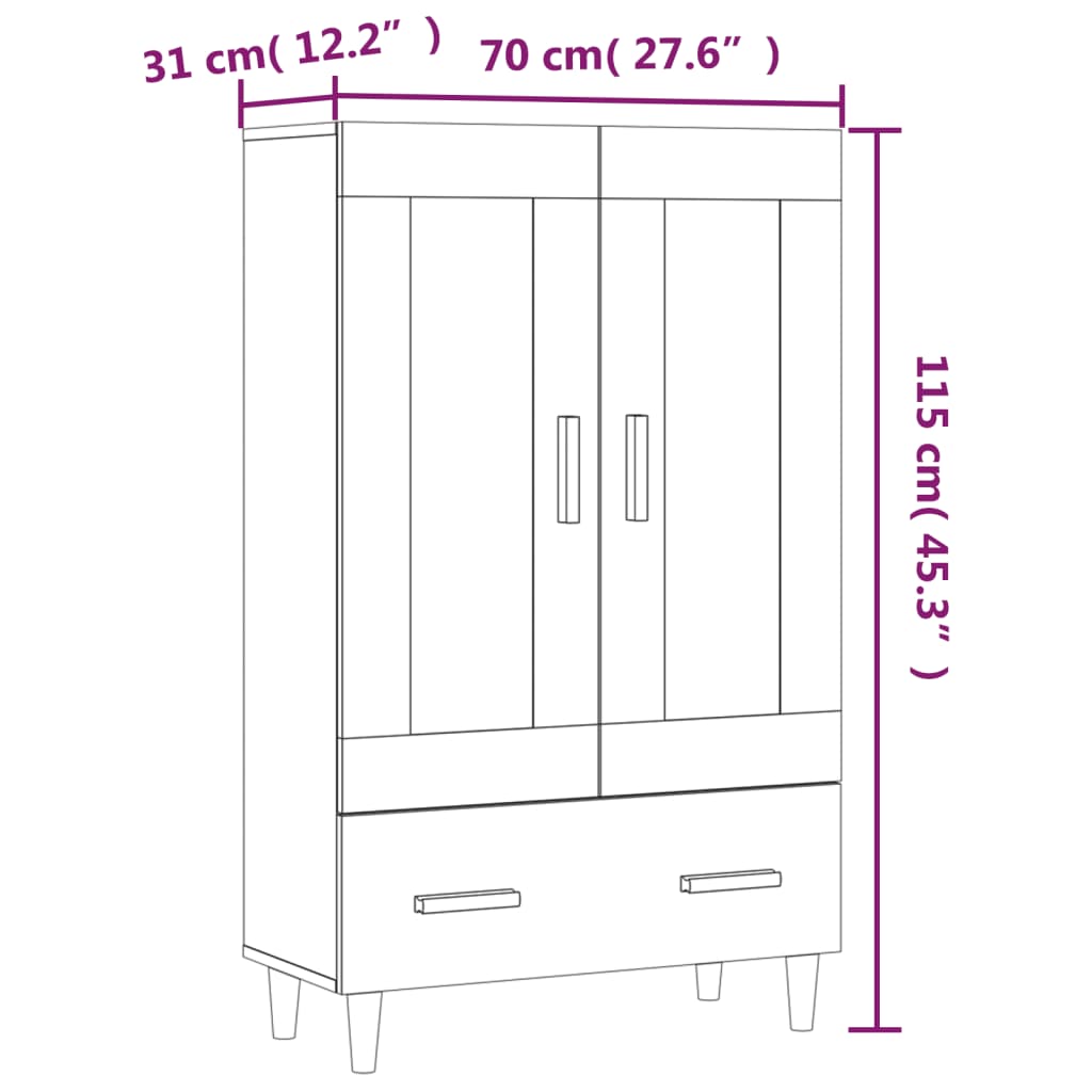 vidaXL Highboard sonoma eik 70x31x115 cm konstruert tre