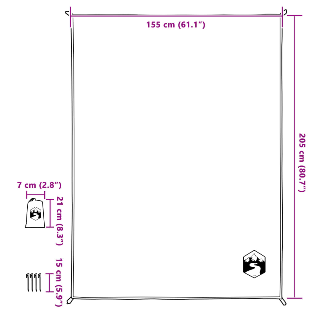 vidaXL Piknikteppe med knagger blå 205x155 cm