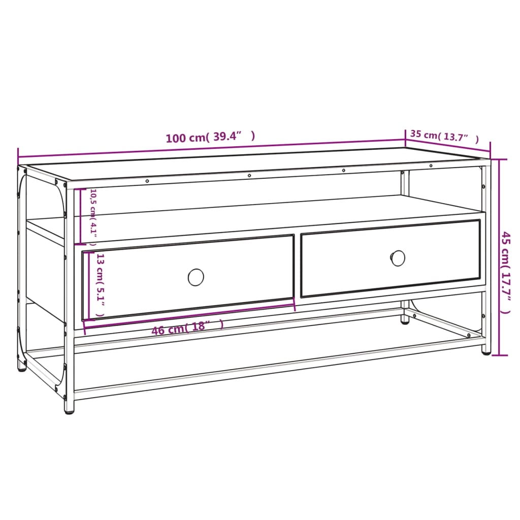 vidaXL TV-benk grå sonoma 100x35x45 cm konstruert tre