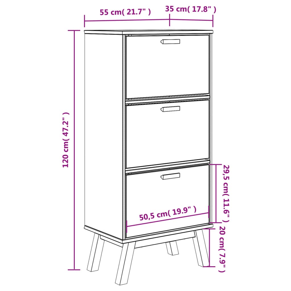 vidaXL Skoskap OLDEN hvit og brun 55x35x120 cm heltre furu