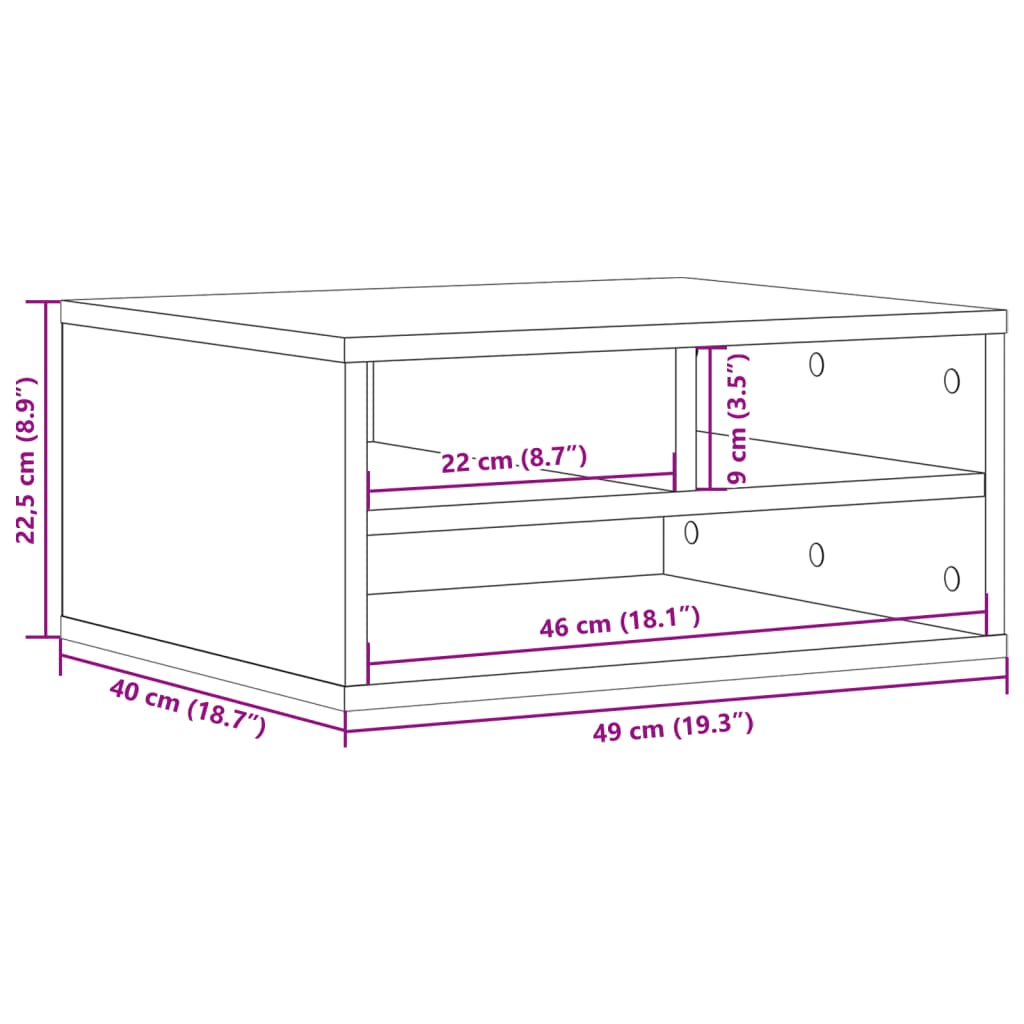 vidaXL Skriverbord grå 49x40x22,5 cm konstruert tre