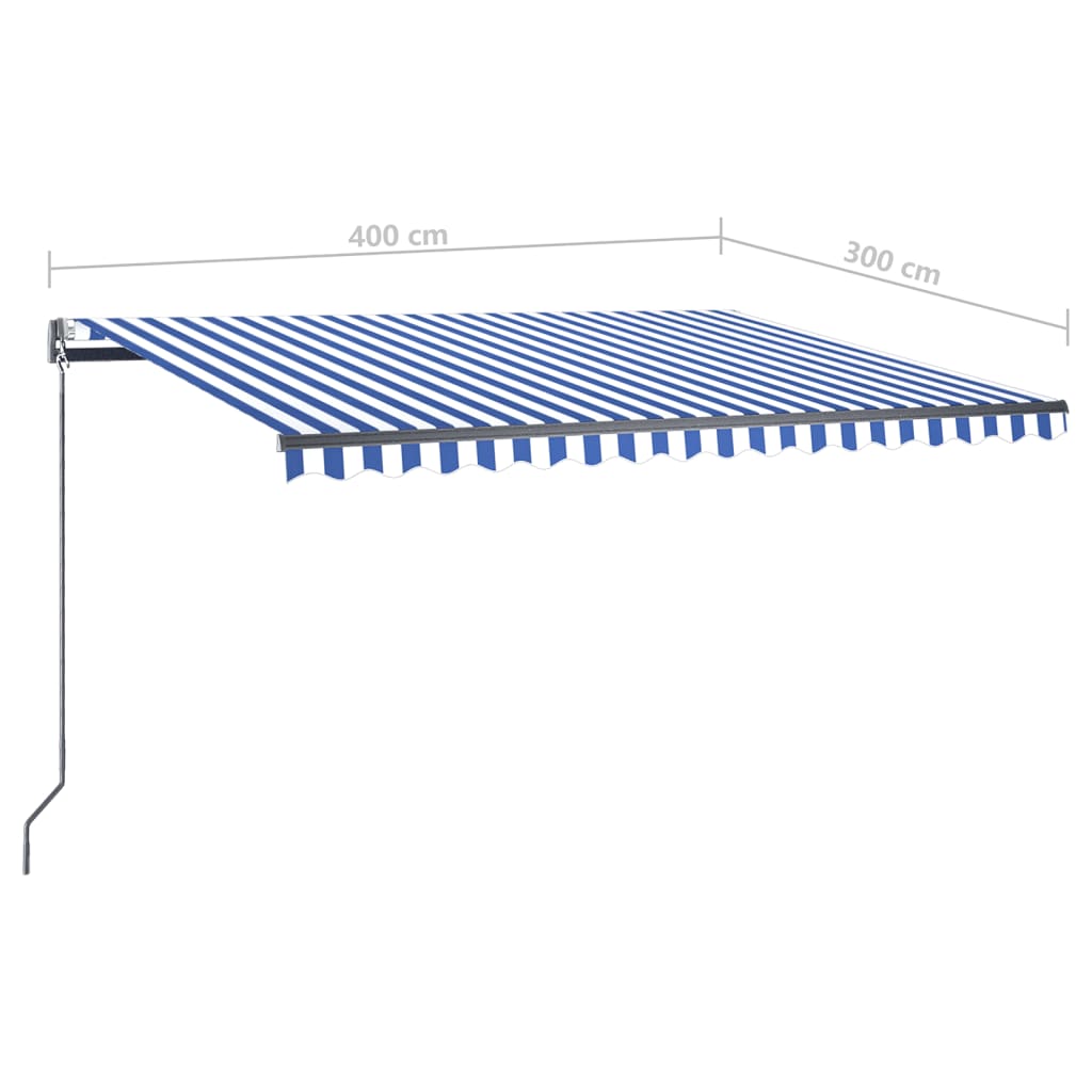 vidaXL Automatisk markise med vindsensor og LED 400x300 cm blå og hvit