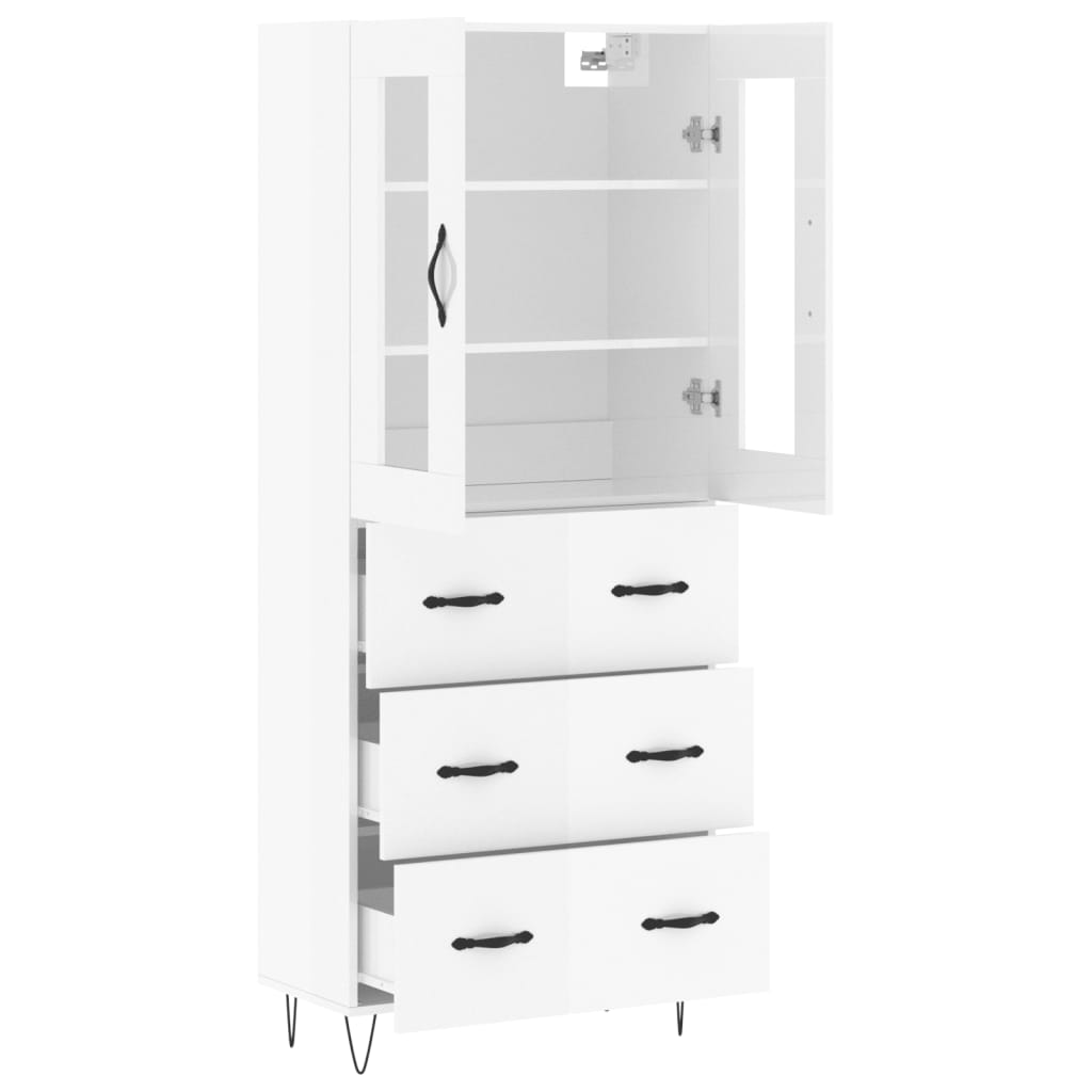 vidaXL Highboard høyglans hvit 69,5x34x180 cm konstruert tre