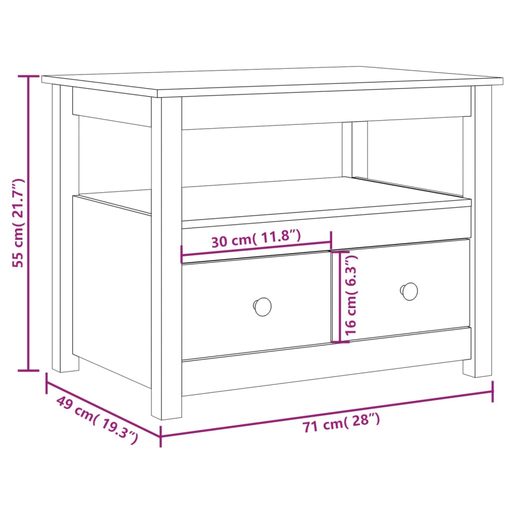 vidaXL Salongbord svart 71x49x55 cm heltre furu