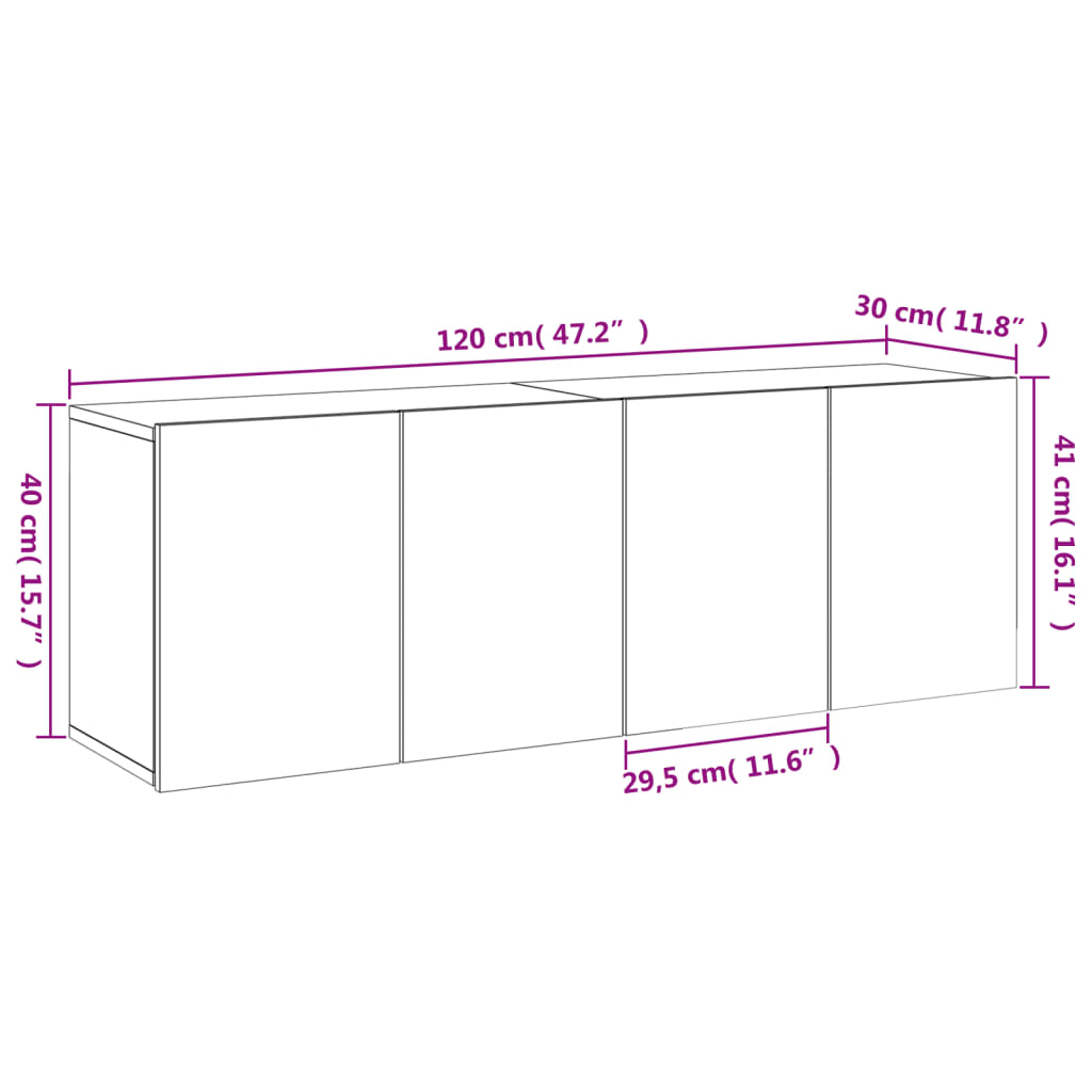 vidaXL Veggmonterte TV-benker 2 stk grå sonoma 60x30x41 cm