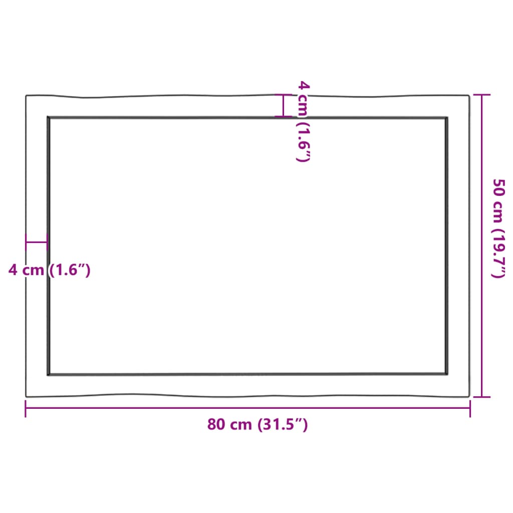 vidaXL Bordplate 80x50x(2-4) cm ubehandlet heltre eik naturlig kant