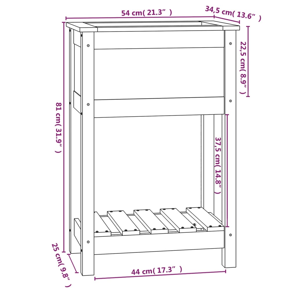 vidaXL Plantekasse med hylle hvid 54x34,5x81 cm heltre furu