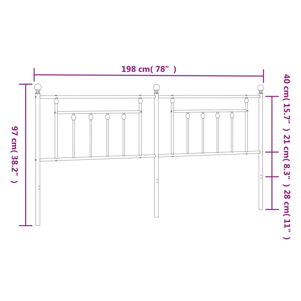 vidaXL Sengegavl i metall hvit 193 cm