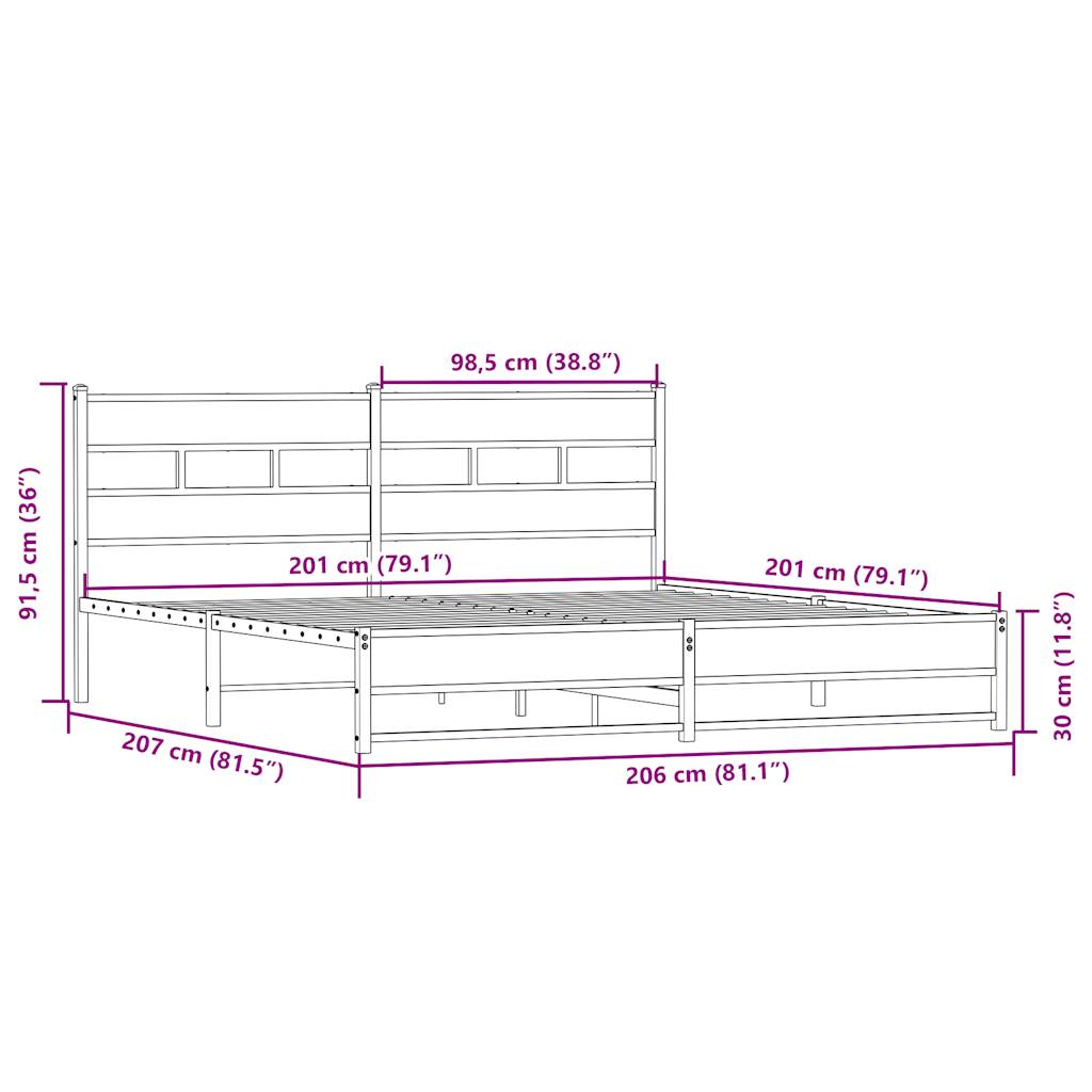 vidaXL Sengeramme i metall uten madrass sonoma eik 200x200 cm