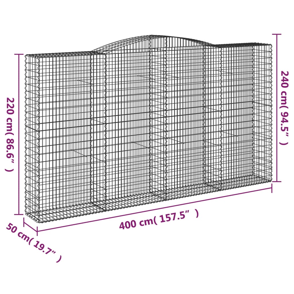 vidaXL Gabionkurver buede 15 stk 400x50x220/240 cm galvanisert jern