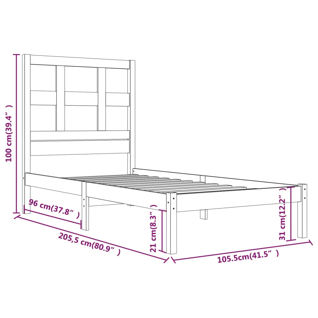 vidaXL Sengeramme honningbrun heltre furu 100x200 cm