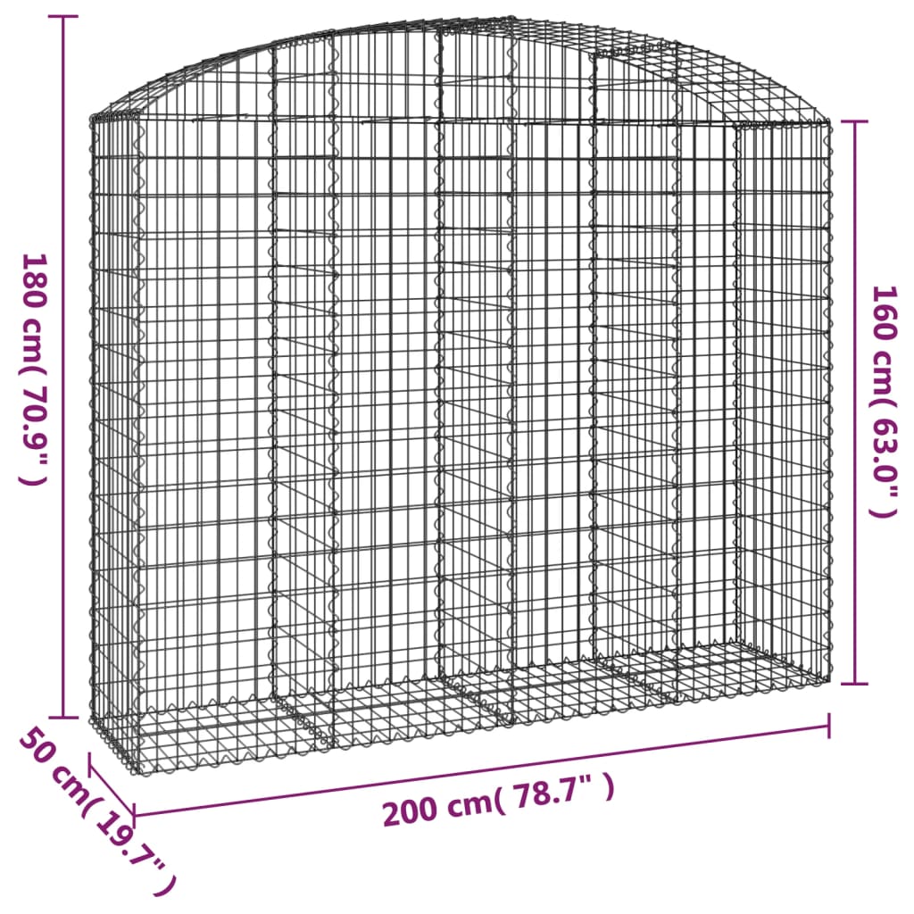 vidaXL Gabionkurv buet 200x50x160/180 cm galvanisert jern