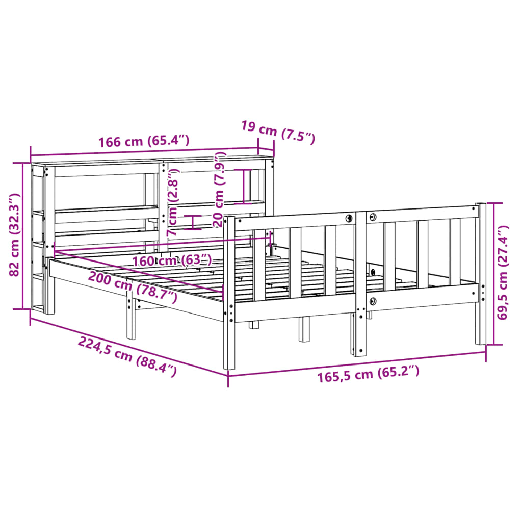 vidaXL Sengeramme uten madrass 160x200 cm heltre furu