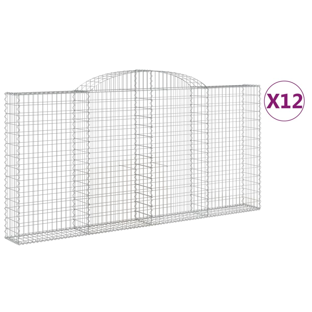 vidaXL Gabionkurver buede 12 stk 300x30x140/160 cm galvanisert jern