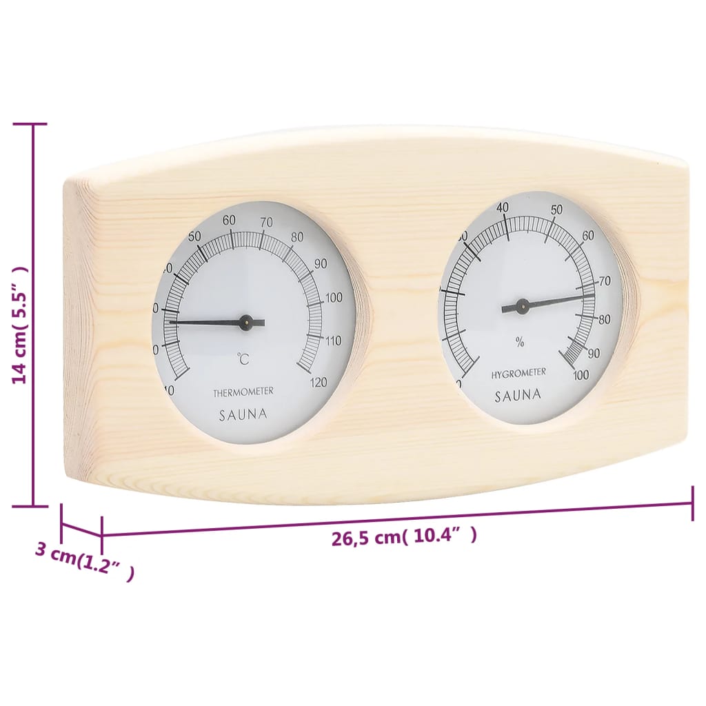 vidaXL 2-i-1 Hygrometer og timeglass til badstue heltre furu