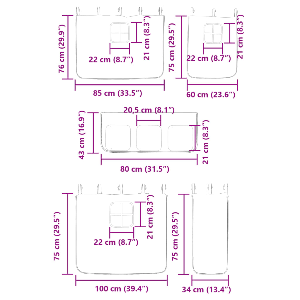 vidaXL Køyeseng med gardiner blå 80x200 cm heltre furu